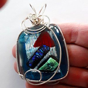 OOAK Large Dichroic Art Glass Pendant Necklace